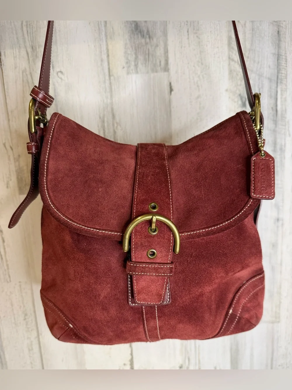 Coach Vintage SoHo Suede Duffle Bag in Deep Red Brass Hardware 2003 9482